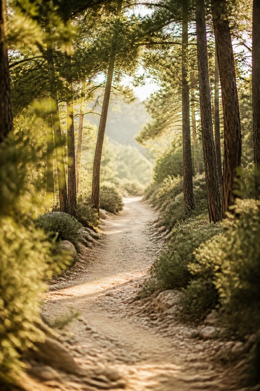 Sentier naturel lumineux s’ouvrant vers une clairière — image d’un cheminement